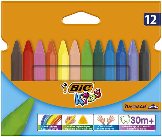 Zsírkréta, BIC KIDS PlastiDecor Triangle, 12 különböző szín