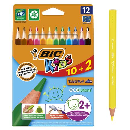 Színes ceruza készlet, háromszögletű, BIC KIDS Evolution Triangle, 12 különböző szín