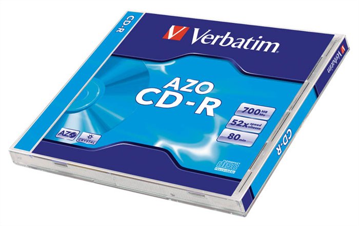 CD-R lemez, Crystal bevonat, AZO, 700MB, 52x, 1 db, normál tok, VERBATIM DataLife Plus