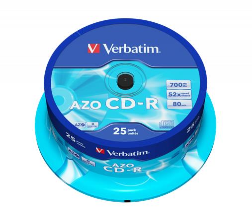 CD-R lemez, Crystal bevonat, AZO, 700MB, 52x, 25 db, hengeren VERBATIM DataLife Plus