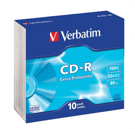 CD-R lemez, 700MB, 52x, 10 db, vékony tok, VERBATIM DataLife