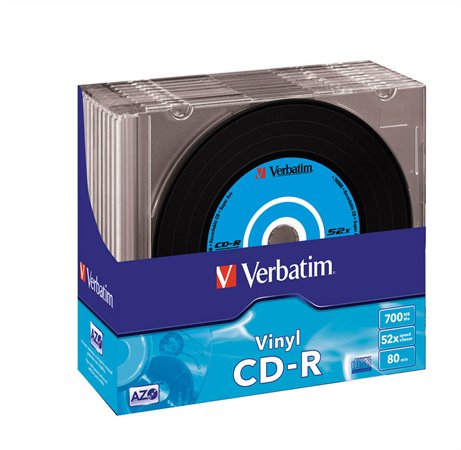 CD-R lemez, bakelit lemez-szerű felület, AZO, 700MB, 52x, 10 db, vékony tok, VERBATIM Vinyl