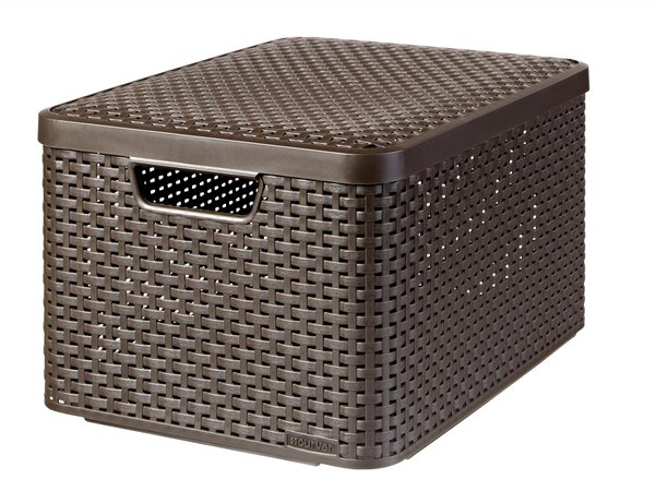 Rattan hatású kosár tetővel, 30l, sötétbarna, CURVER Style L