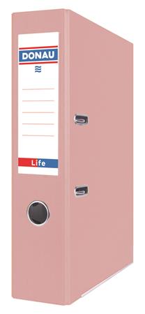 Iratrendező, 75 mm, A4, PP/karton, élvédő sínnel,  DONAU Life, pasztell rózsaszín