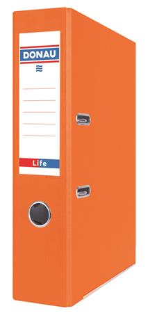 Iratrendező, 75 mm, A4, PP/karton, élvédő sínnel,  DONAU Life, neon narancssárga