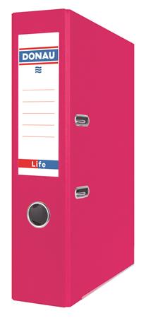 Iratrendező, 75 mm, A4, PP/karton, élvédő sínnel,  DONAU Life, neon rózsaszín