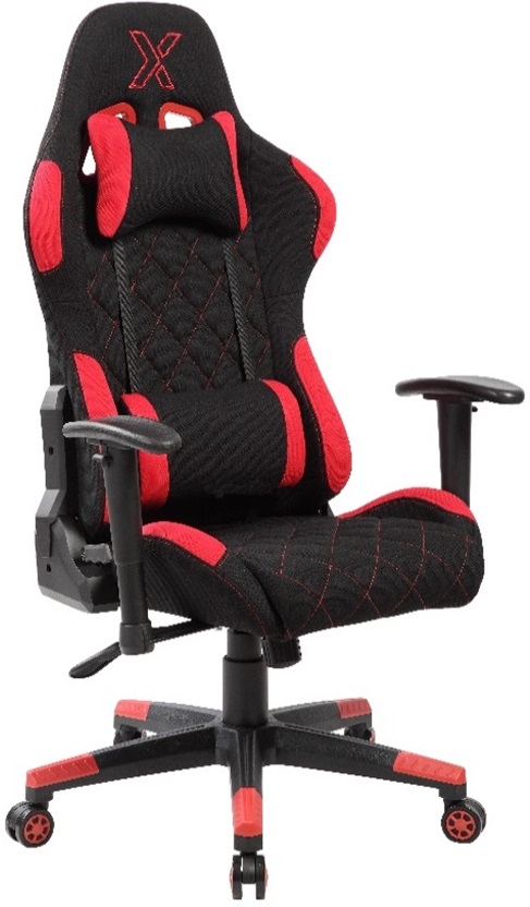 Dakar gamer szék | szövet borítás | műanyag design lábkereszt | design görgők | fekete-piros