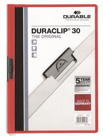 Gyorsfűző, klipes, A4, DURABLE DURACLIP® 30, piros