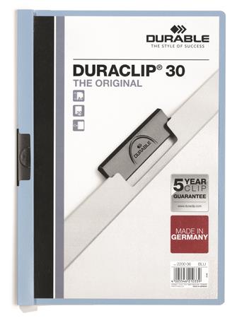 Gyorsfűző, klipes, A4, DURABLE DURACLIP® 30, kék