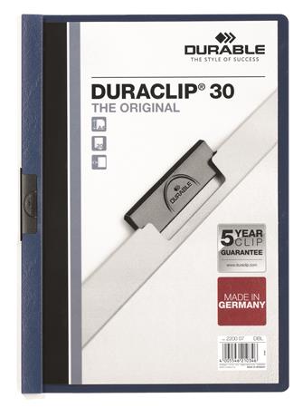 Gyorsfűző, klipes, A4, DURABLE DURACLIP® 30, sötétkék