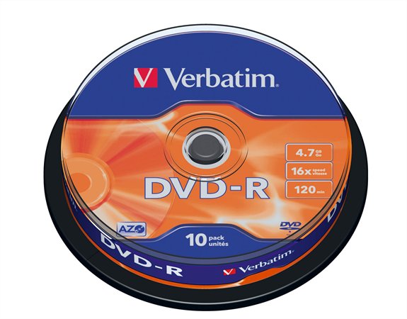 DVD-R lemez, AZO, 4,7GB, 16x, 10 db, hengeren, VERBATIM