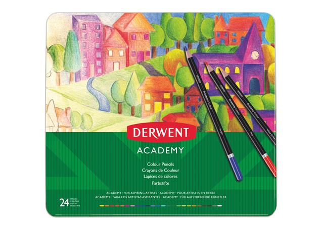 Színes ceruza készlet, fém doboz, DERWENT Academy, 24 különböző szín