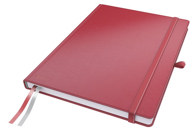 Jegyzetfüzet, exkluzív, A4, vonalas, 80 lap, keményfedeles, LEITZ Complete, piros