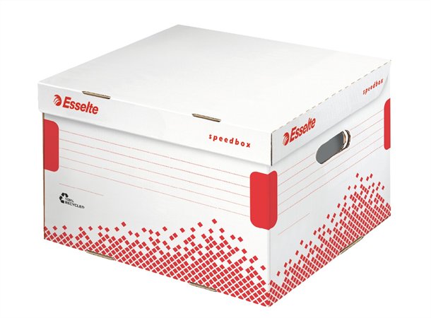 Archiválókonténer, M méret, újrahasznosított karton, ESSELTE Speedbox, fehér