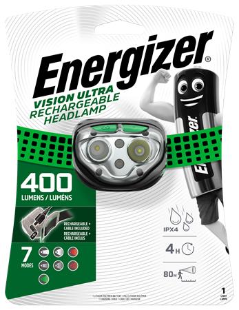 Fejlámpa, 4 LED, beépített akku, ENERGIZER Vision Ultra