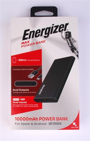 Hordozható akkumulátor, 2xUSB-A, 10000mAh, 10,5W, ENERGIZER MAX Power