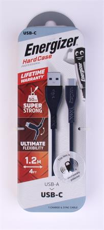 USB kábel, USB-A - USB-C, 1,2m, extra tartós, ENERGIZER, fekete