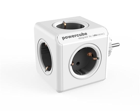 Elosztó, 4 aljzat, 2 USB csatlakozó, ALLOCACOC PowerCube Original USB DE, fehér-szürke