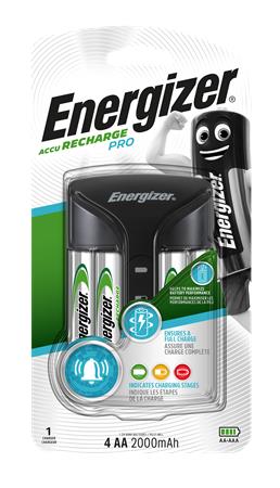 Elemtöltő, AA ceruza/AAA mikro, 4x2000 mAh  AA (előtöltött), kijelzővel, ENERGIZER Pro