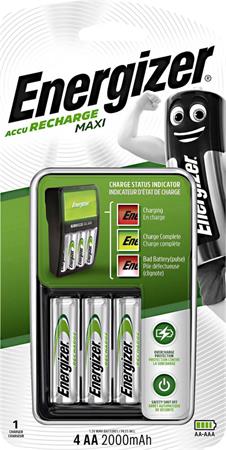 Elemtöltő, AA ceruza/AAA mikro, 4x2000 mAh AA, ENERGIZER Maxi