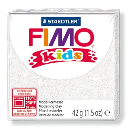 Gyurma, 42 g, égethető, FIMO Kids, glitteres fehér