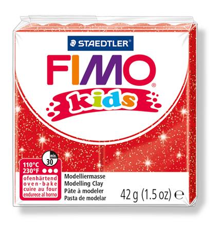 Gyurma, 42 g, égethető, FIMO Kids, glitteres piros