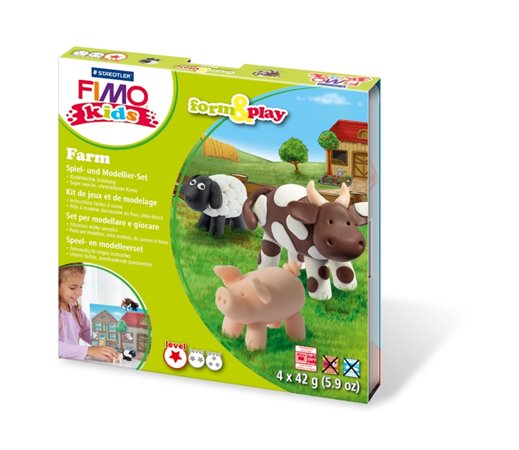 Gyurma készlet, 4x42 g, égethető, FIMO Kids Form & Play, farm