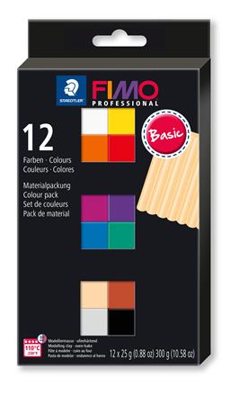 Gyurma, készlet, égethető, 12x25 g, FIMO Professional Basic, 12 különböző szín