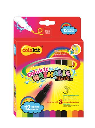 Filctoll készlet, kimosható, COLOKIT Washable Markers 12 különböző készlet
