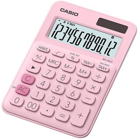 Számológép, asztali, 12 számjegy, CASIO, MS 20 UC rózsaszín
