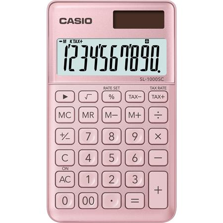 Zsebszámológép, 10 számjegy, CASIO SL 1000, világos rózsaszín