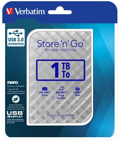 2,5 HDD (merevlemez), 1TB, USB 3.0, VERBATIM Store n Go, ezüst