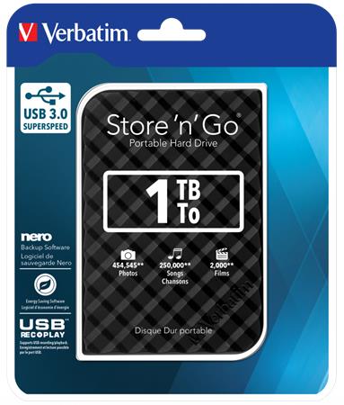 2,5 HDD (merevlemez), 1TB, USB 3.0, VERBATIM Store n Go, fekete