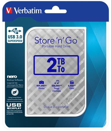 2,5 HDD (merevlemez), 2TB, USB 3.0, VERBATIM Store n Go, ezüst