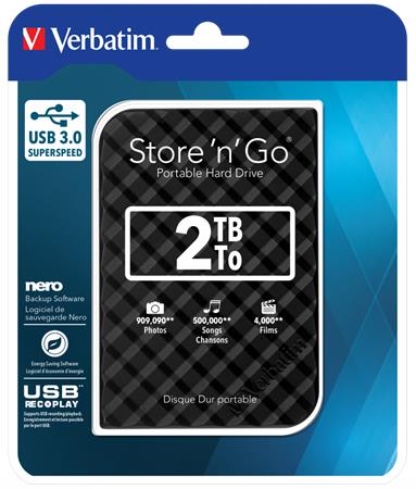 2,5 HDD (merevlemez), 2TB, USB 3.0, VERBATIM Store n Go, fekete