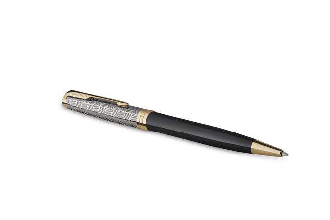 Golyóstoll, 1 mm, metál fekete tolltest, arany klip, PARKER Royal Sonnet Premium, fekete