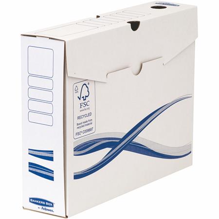 Archiválódoboz, A4, 80 mm, FELLOWES Bankers Box Basic, kék-fehér