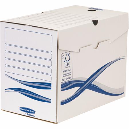 Archiválódoboz, A4, 200 mm, FELLOWES Bankers Box Basic, kék-fehér