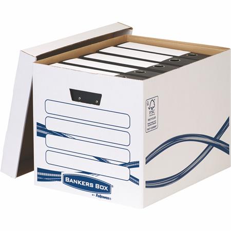 Archiválókonténer, karton, FELLOWES, Bankers Box Basic Tall, kék-fehér