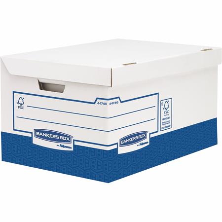 Archiválókonténer, karton, ultra erős, nagy, FELLOWES Bankers Box Basic, kék-fehér