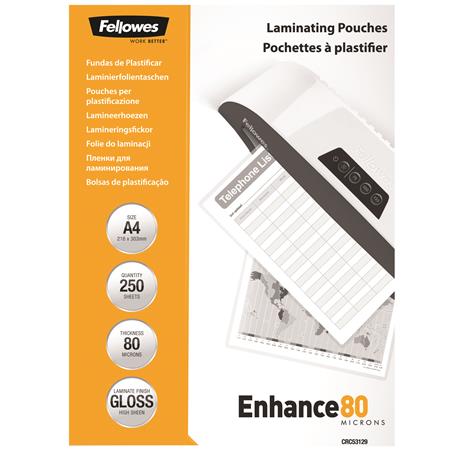 Fellowes A4 fényes meleglamináló fólia | 80 mikron | 250 db