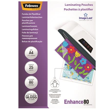 Fellowes A4 fényes meleglamináló fólia | 80 mikron | 25 db