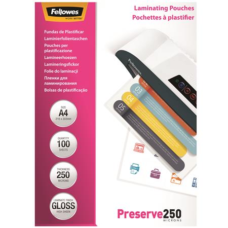 Fellowes A4 fényes meleglamináló fólia | 250 mikron | 100 db