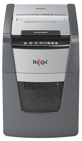 Rexel Optimum AutoFeed+ 90X automata iratmegsemmisítő | 4x28 mm konfetti | 90 lap | 34l kosár
