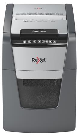 Rexel Optimum AutoFeed+ 100X automata iratmegsemmisítő | 4x28 mm konfetti | 100 lap | 34l kosár