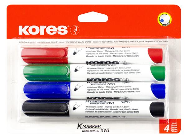 Tábla- és flipchart marker készlet, kúpos, KORES Eco K-Marker, 4 különböző szín