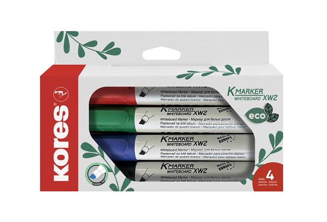 Tábla- és flipchart marker készlet, vágott, KORES Eco K-Marker, 4 különböző szín
