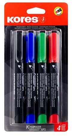 Alkoholos marker készlet, 3 mm, kúpos, KORES Eco K-Marker, 4 különböző szín
