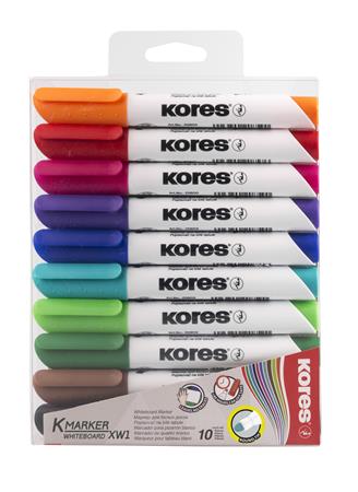 Tábla- és flipchart marker készlet, 1-3 mm, kúpos, KORES K-Marker, 10 különböző szín