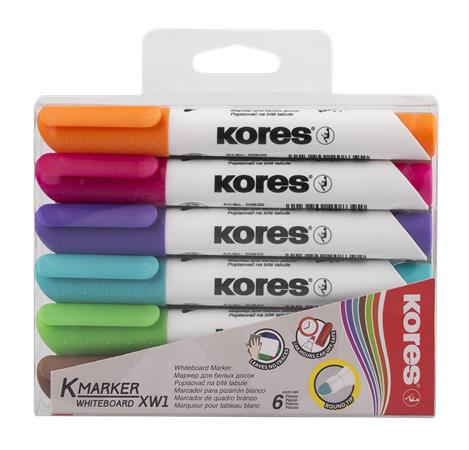 Tábla- és flipchart marker készlet, 1-3 mm, kúpos, KORES K-Marker, 6 különböző szín